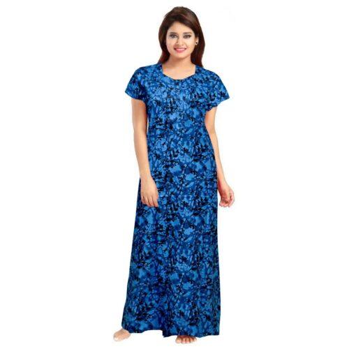 Generic Women’s Cotton Printed Maxi Nighty (Blue)