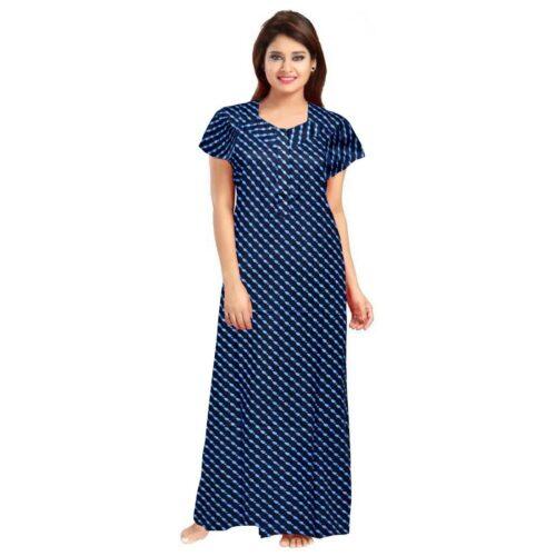 Generic Women’s Cotton Printed Maxi Nighty (Blue)