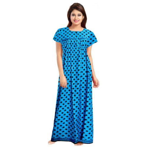 Generic Women’s Cotton Printed Maxi Nighty (Aqua Blue)