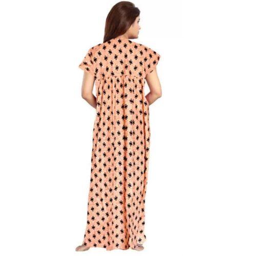 Generic Women’s Cotton Printed Maxi Nighty (Peach)