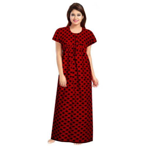 Generic Women’s Cotton Printed Maxi Nighty (Red)