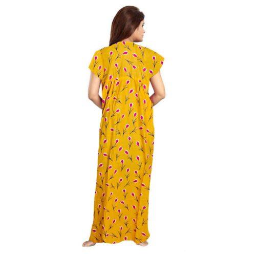 Generic Women’s Cotton Printed Maxi Nighty (Yellow)