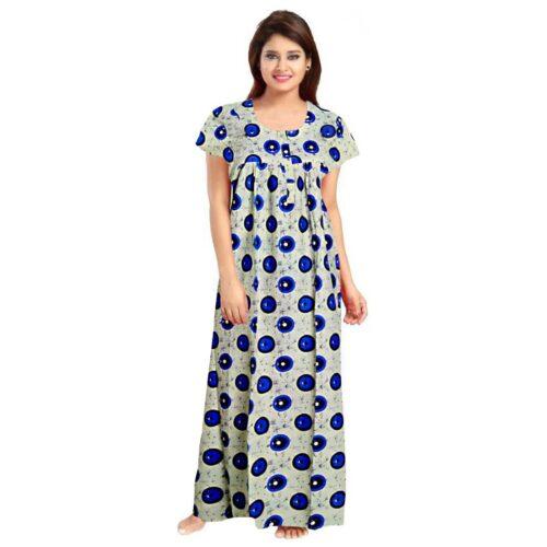 Generic Women’s Cotton Printed Maxi Nighty (Off White)