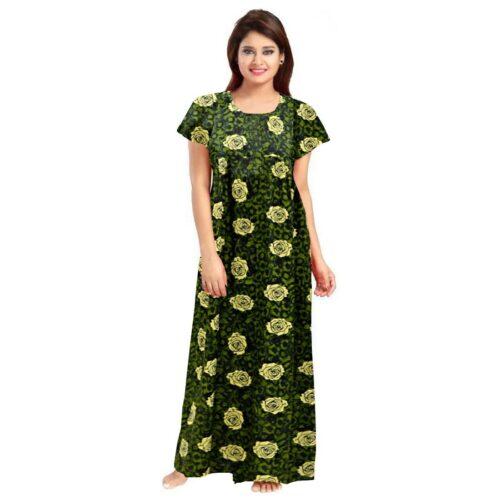 Generic Women’s Cotton Printed Maxi Nighty (Green)