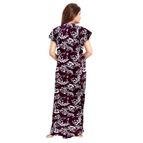 Generic Women’s Cotton Printed Maxi Nighty (Wine)