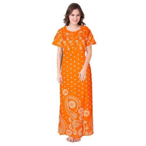 Generic Women’s Cotton Printed Maxi Nighty (Orange)