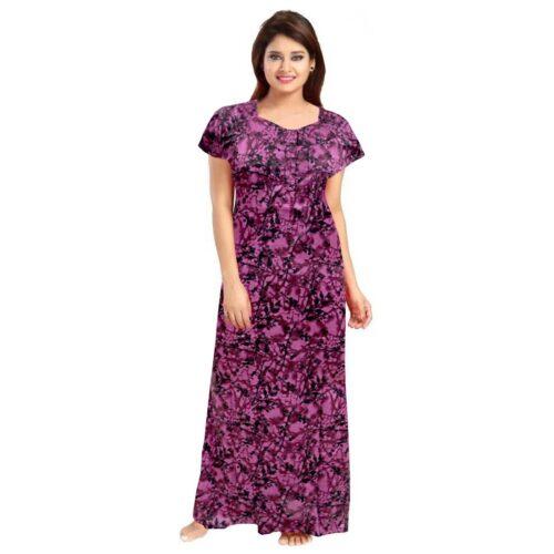 Generic Women’s Cotton Printed Maxi Nighty (Wine)