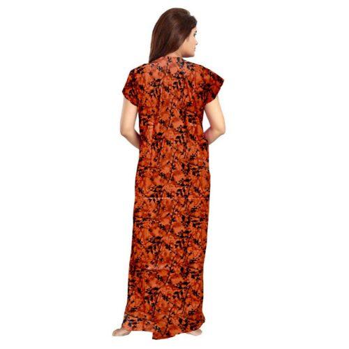 Generic Women’s Cotton Printed Maxi Nighty (Orange)