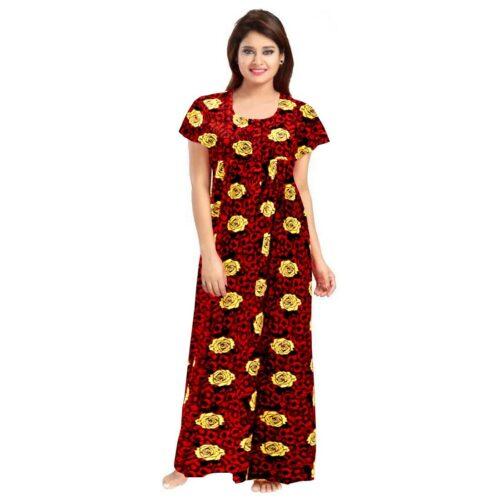 Generic Women’s Cotton Printed Maxi Nighty (Maroon)