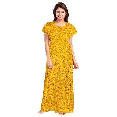 Generic Women’s Cotton Printed Maxi Nighty (Yellow)