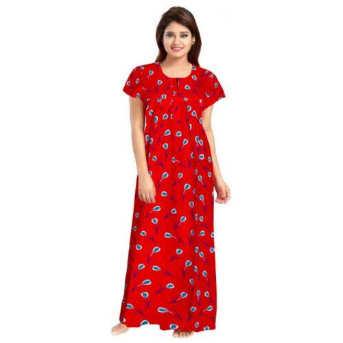 Generic Women’s Cotton Printed Maxi Nighty (Red)