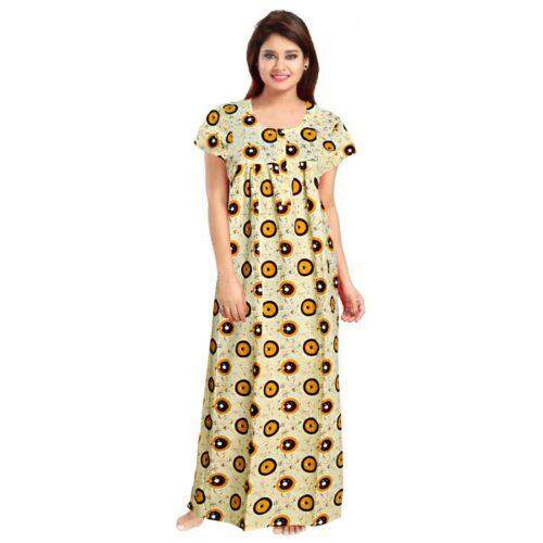 Generic Women’s Cotton Printed Maxi Nighty (Off White)