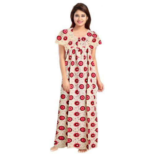 Generic Women’s Cotton Printed Maxi Nighty (Red)