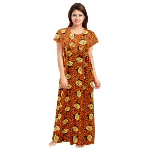 Generic Women’s Cotton Printed Maxi Nighty (Mustard)