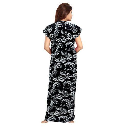 Generic Women’s Cotton Printed Maxi Nighty (Black)