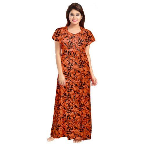 Generic Women’s Cotton Printed Maxi Nighty (Orange)