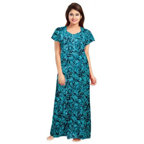 Generic Women’s Cotton Printed Maxi Nighty (Blue)