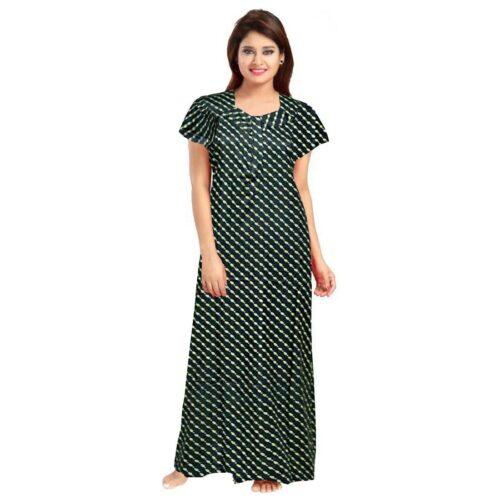 Generic Women’s Cotton Printed Maxi Nighty (Green)