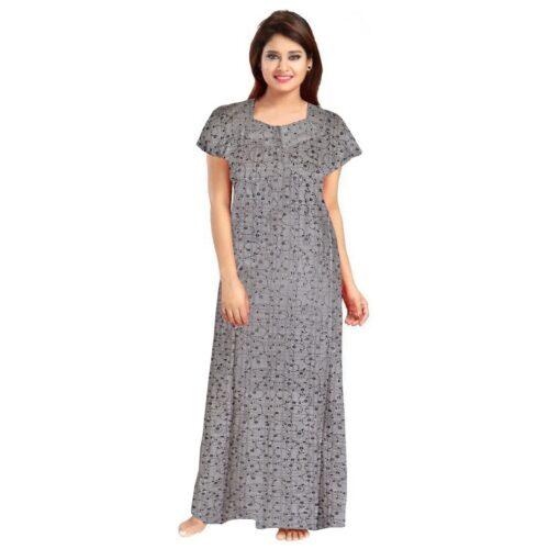 Generic Women’s Cotton Printed Maxi Nighty (Grey)