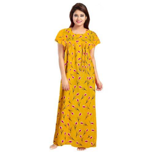 Generic Women’s Cotton Printed Maxi Nighty (Yellow)