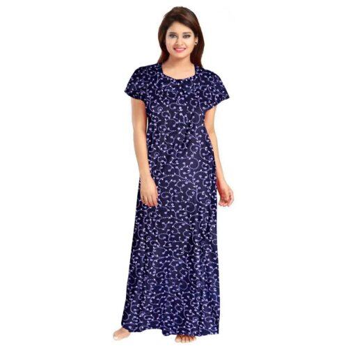 Generic Women’s Cotton Printed Maxi Nighty (Blue)