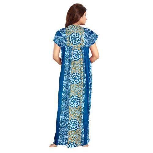 Generic Women’s Cotton Printed Maxi Nighty (Blue)