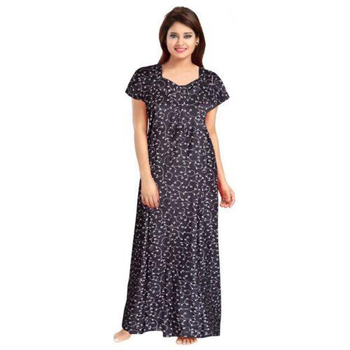 Generic Women’s Cotton Printed Maxi Nighty (Greay)