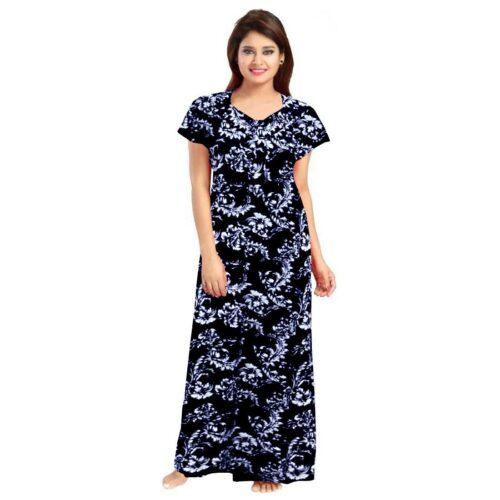 Generic Women’s Cotton Printed Maxi Nighty (Blue)