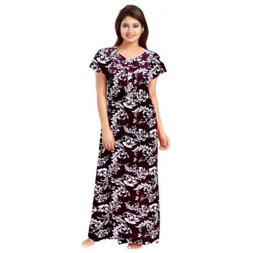 Generic Women’s Cotton Printed Maxi Nighty (Wine)