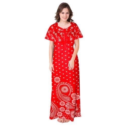 Generic Women’s Cotton Printed Maxi Nighty (Red)