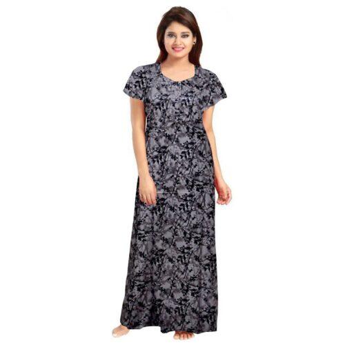 Generic Women’s Cotton Printed Maxi Nighty (Greay)