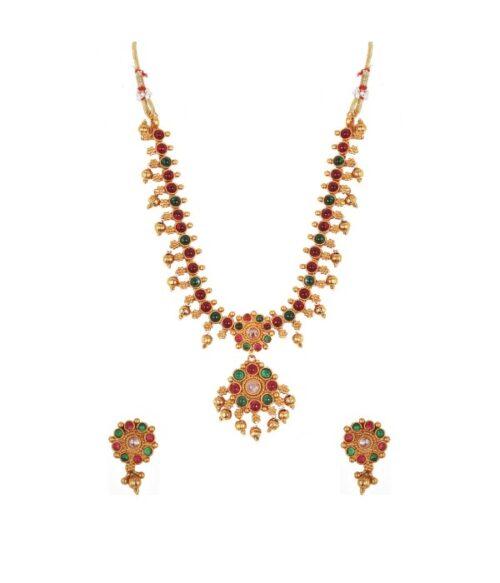 Generic Women’s Elegent Brass Kempu Chain Jewellery Set (Multi Color, Free Size)