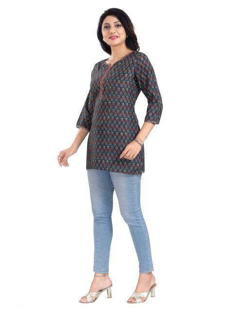 Generic Women’s 3/4th Sleeve Viscose Blend Tunic Short Top (Blue)