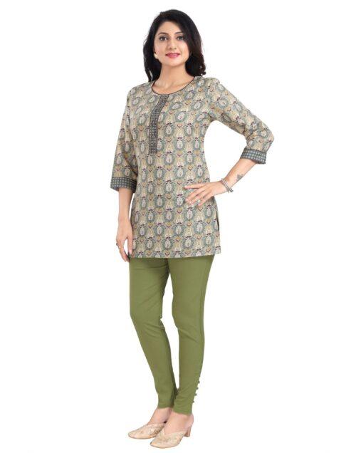 Generic Women’s 3/4th Sleeve Viscose Blend Tunic Short Top (Multicolor)