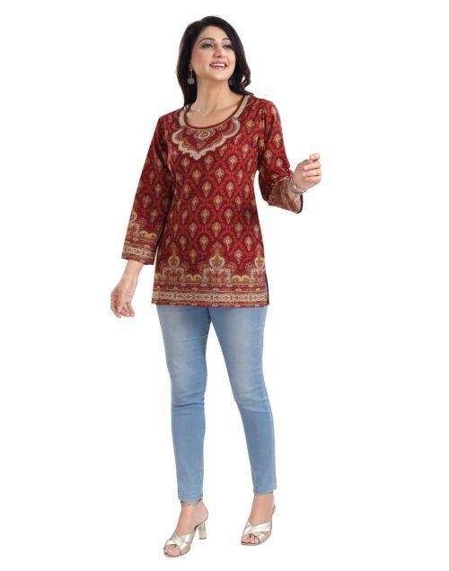 Generic Women’s 3/4th Sleeve Summer Cool Tunic Short Top (Red)