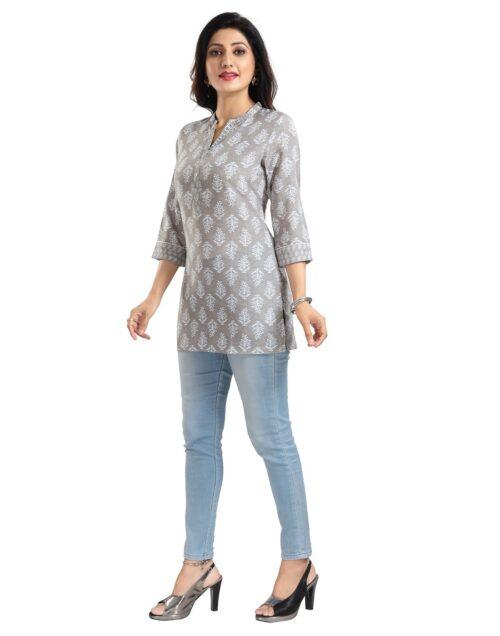 Generic Women’s 3/4th Sleeve Viscose Blend Tunic Short Top (Grey)