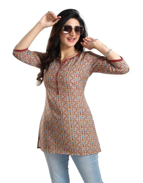 Generic Women’s 3/4th Sleeve Viscose Blend Tunic Short Top (Multicolor)