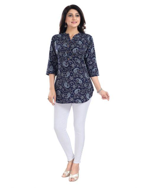 Generic Women’s 3/4th Sleeve Polyester Tunic Short Top (Blue)