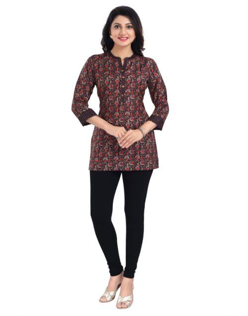 Generic Women’s 3/4th Sleeve Viscose Blend Tunic Short Top (Brown)