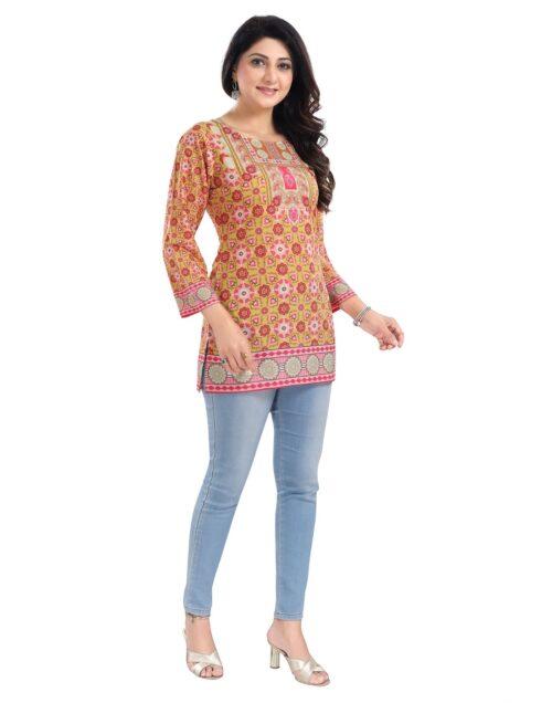 Generic Women’s 3/4th Sleeve Faux Crepe Tunic Short Top (Multicolor)