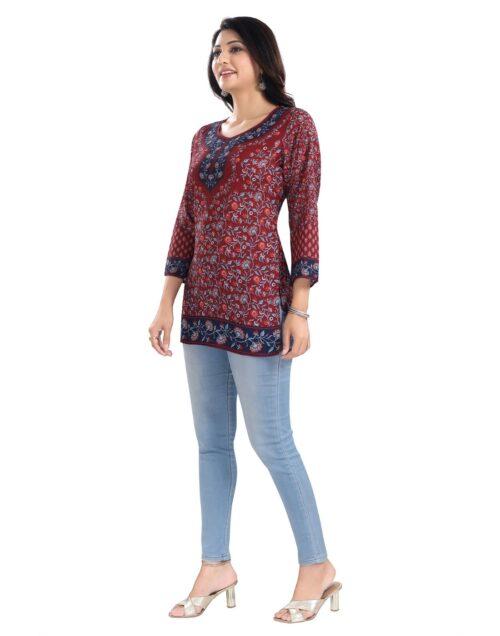 Generic Women’s 3/4th Sleeve Summer Cool Tunic Short Top (Maroon)