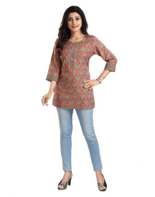 Generic Women’s 3/4th Sleeve Viscose Blend Tunic Short Top (Multicolor)