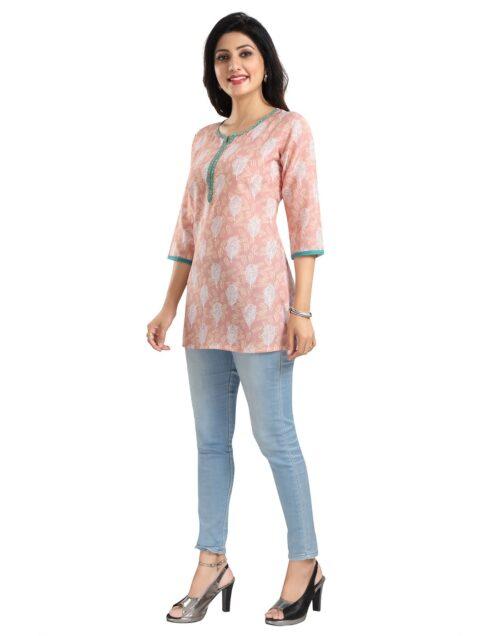 Generic Women’s 3/4th Sleeve Viscose Blend Tunic Short Top (Orange)