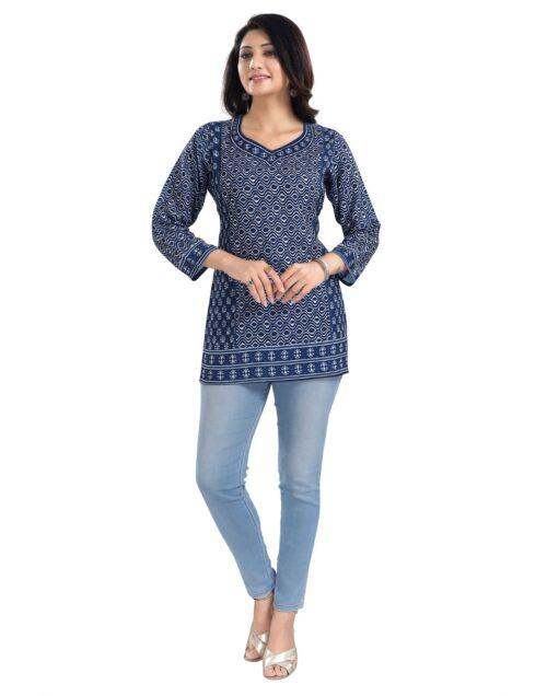 Generic Women’s 3/4th Sleeve Summer Cool Tunic Short Top (Blue)