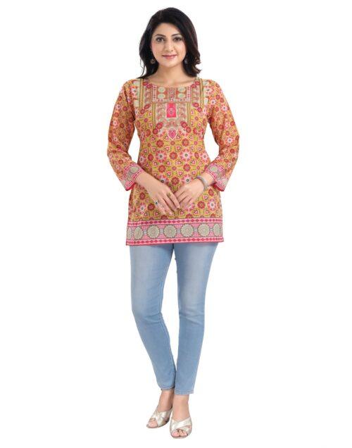 Generic Women’s 3/4th Sleeve Faux Crepe Tunic Short Top (Multicolor)