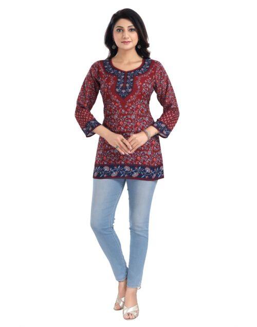 Generic Women’s 3/4th Sleeve Summer Cool Tunic Short Top (Maroon)