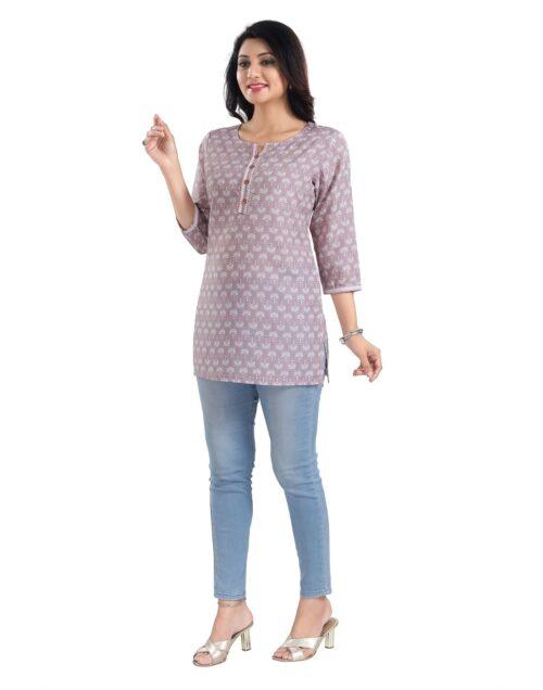 Generic Women’s 3/4th Sleeve Viscose Blend Tunic Short Top (Pink)