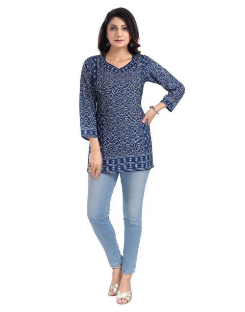 Generic Women’s 3/4th Sleeve Summer Cool Tunic Short Top (Blue)