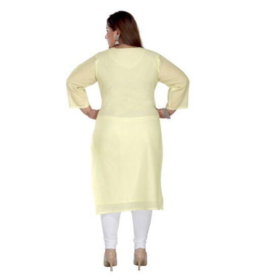 Generic Women’s Casual 3/4th Sleeve Rayon Mirror Embroidered Straight Kurti (Light Yellow)