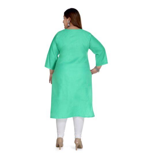 Generic Women’s Casual 3/4th Sleeve Rayon Mirror Embroidered Straight Kurti (Green)